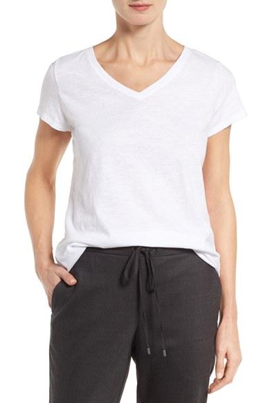 Women's Eileen Fisher Organic Cotton V-neck Tee, Size - White