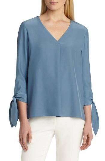 Women's Lafayette 148 New York Blair Matte Silk Blouse - Blue