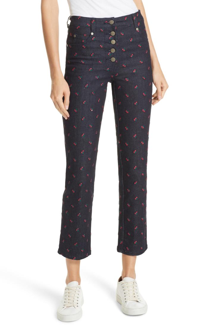 Women's Miaou Junior Floral Embroidered Crop Jeans