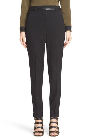Women's The Kooples Leather Trim Stretch Wool Pants