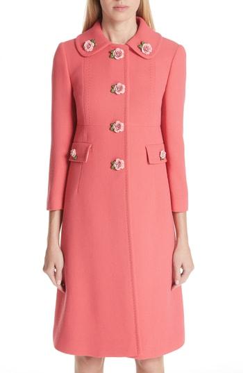 Women's Dolce & Gabbana Rose Button Wool Coat Us / 42 It - Pink