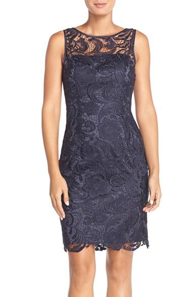 Women's Adrianna Papell Illusion Bodice Lace Sheath Dress - Blue