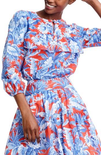Women's J.crew Ratti Rio Floral Ruffle Top - Blue