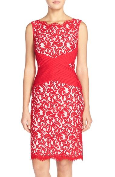 Women's Tadashi Shoji Crisscross Waist Lace Sheath Dress