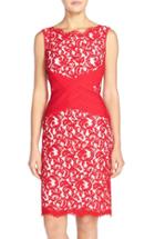 Women's Tadashi Shoji Crisscross Waist Lace Sheath Dress