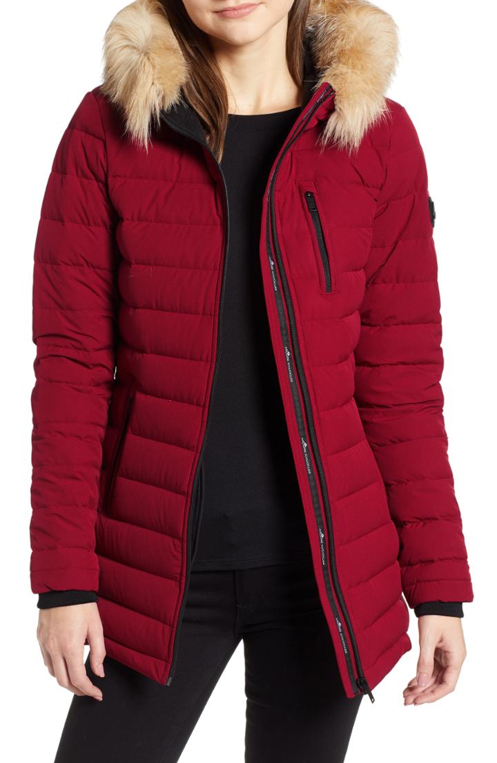 Women's Moose Knuckles Genuine Fox Fur Trim Down Parka, Size - Red
