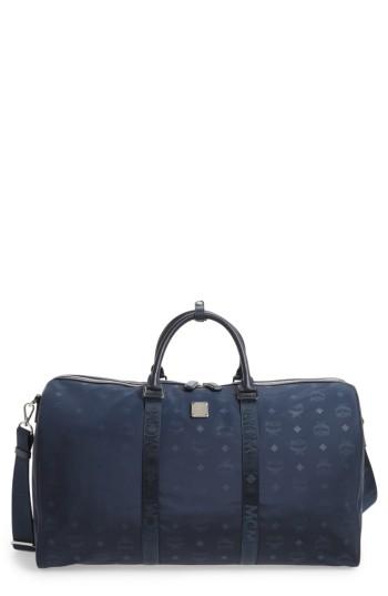 Men's Mcm Dieter Monogram Nylon Duffel Bag - Blue