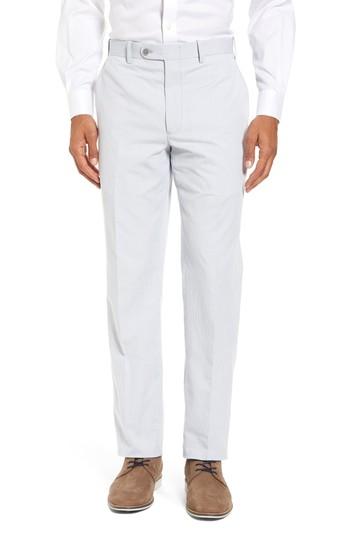 Men's Jb Britches Flat Front Stripe Cotton Blend Trousers R - Grey