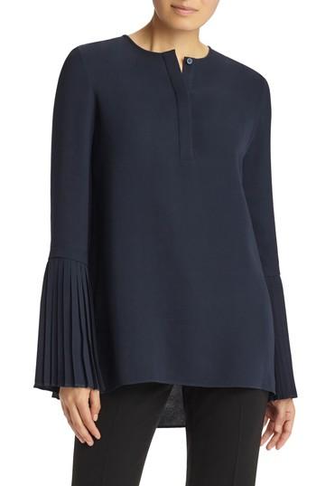 Women's Lafayette 148 New York Shellie Pleated Sleeve Blouse - Blue