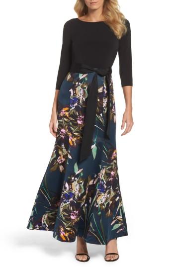 Women's Ellen Tracy Jersey & Print Satin Trumpet Gown