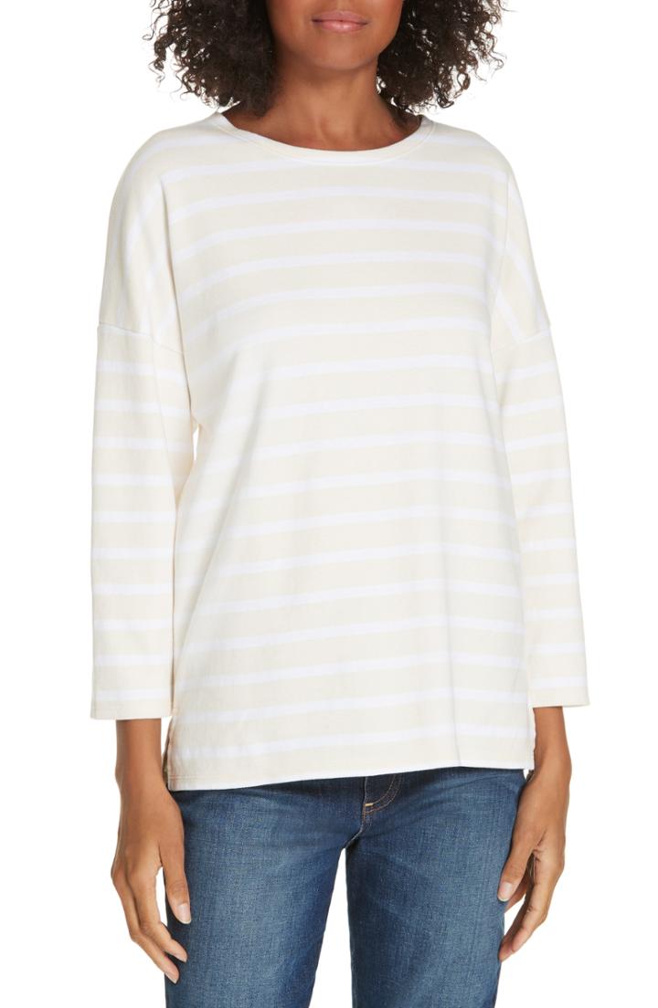 Women's La Ligne Us Navy Tonal Stripe Cotton Tee - Ivory
