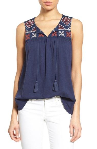 Women's Caslon Embroidered Boho Tank