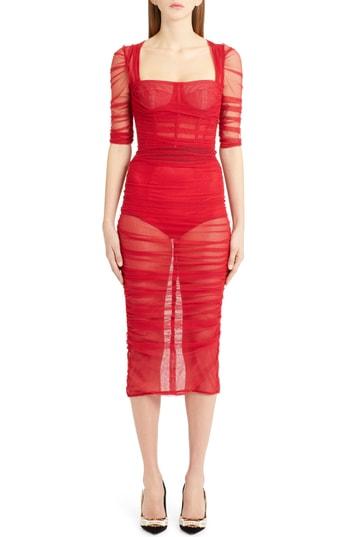 Women's Dolce & Gabbana Ruched Tulle Body-con Dress Us / 38 It - Red
