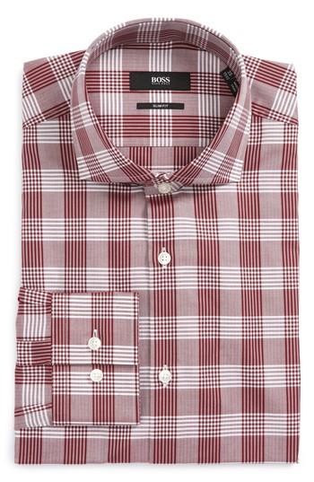 Men's Boss Jason Slim Fit Plaid Dress Shirt - Red