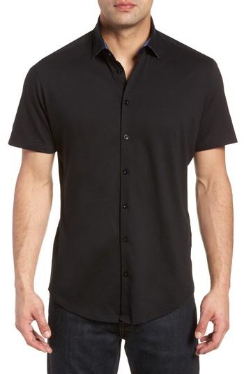 Men's Stone Rose Slim Fit Flame Knit Sport Shirt - Black