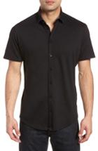 Men's Stone Rose Slim Fit Flame Knit Sport Shirt - Black