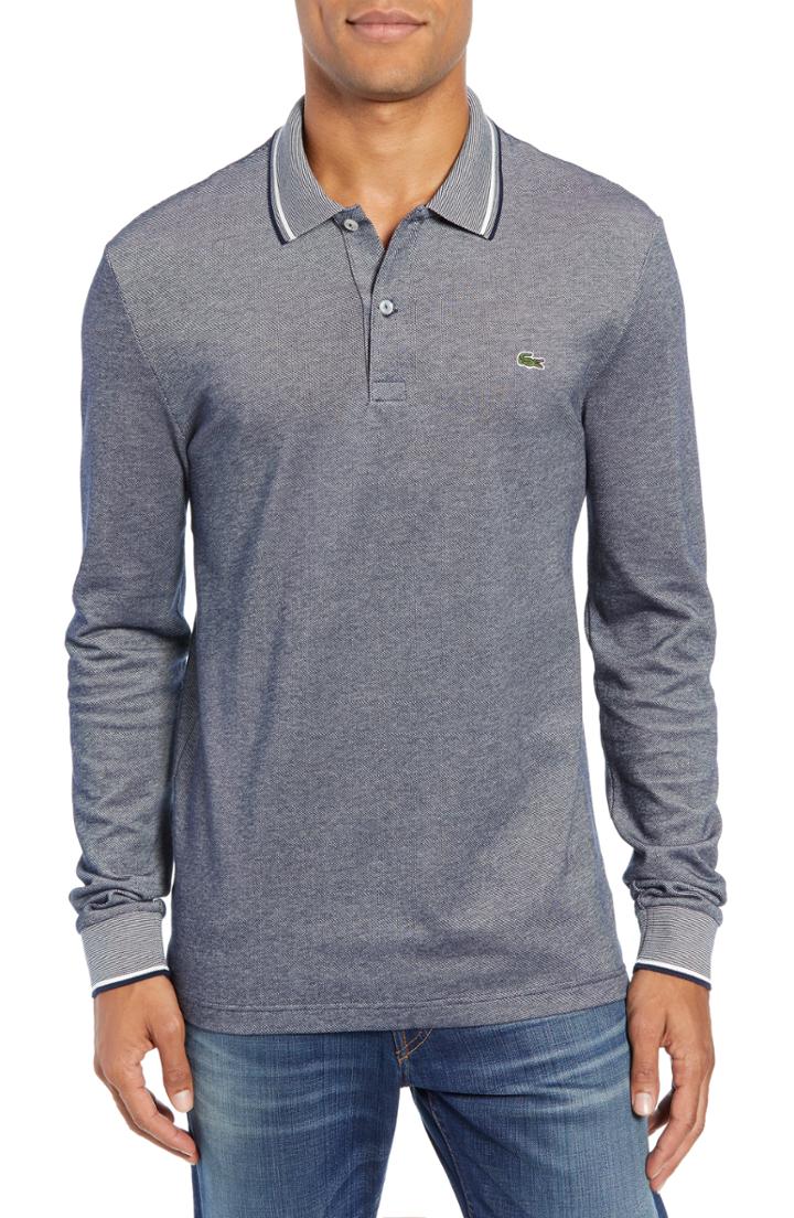 Men's Lacoste Slim Fit Long Sleeve Pique Polo (xl) - Blue
