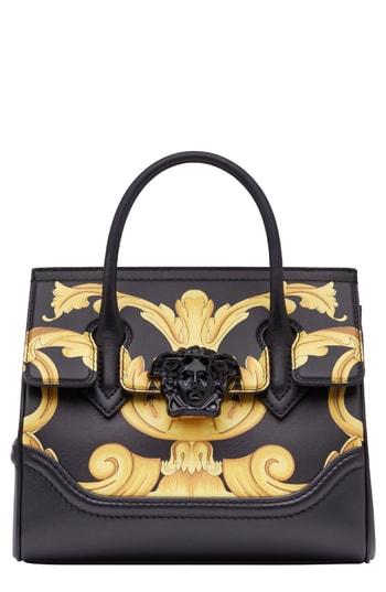 Versace Palazzo Empire Medium Baroque Print Leather Satchel - Black