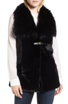Women's Via Spiga Faux Fur Vest With Buckle - Black