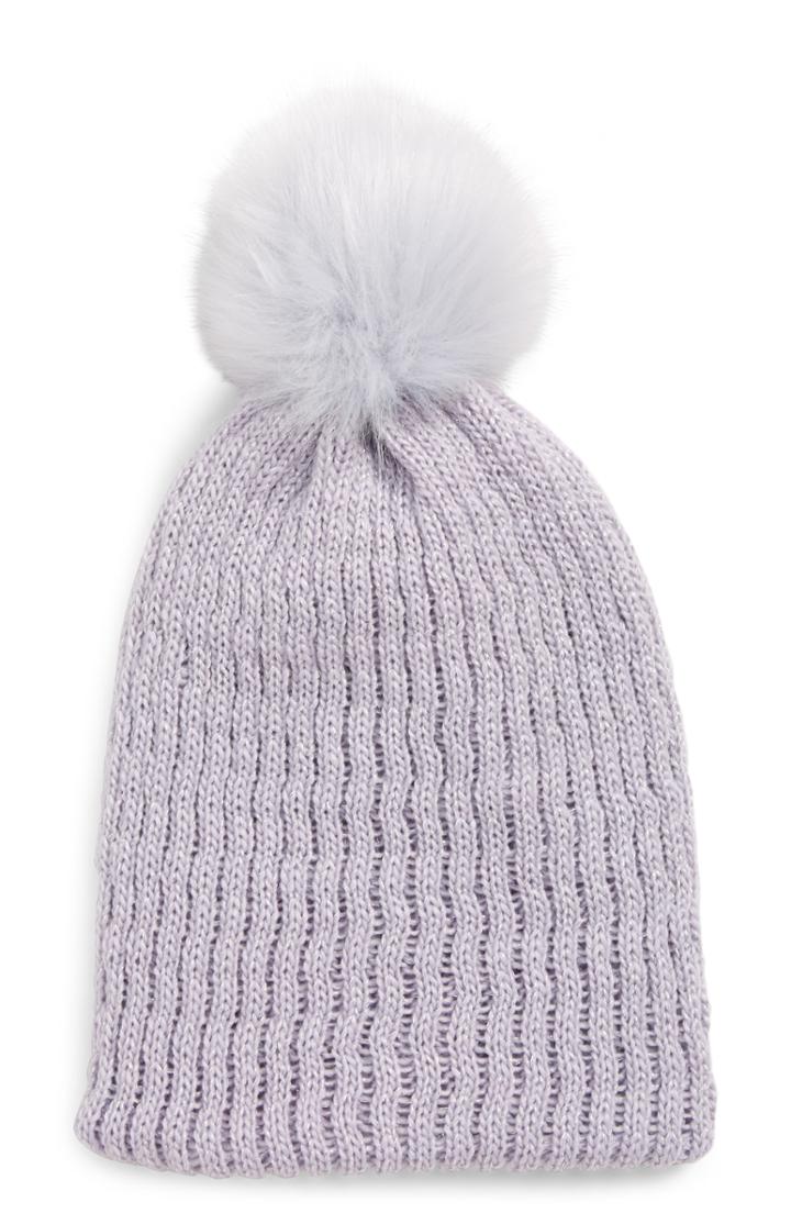 Women's Bp. Faux Fur Pompom Convertible Beanie - Purple