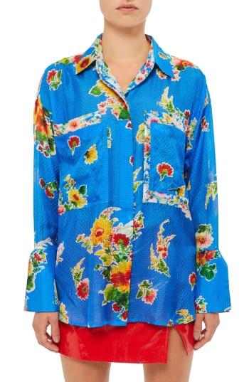 Women's Topshop Unique Sound Garden Silk Shirt Us (fits Like 0-2) - Blue