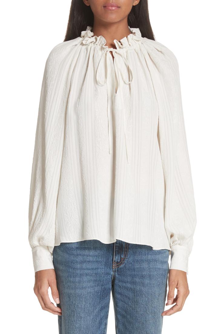 Women's Co Tie Neck Silk Cloque Jacquard Blouse - Ivory