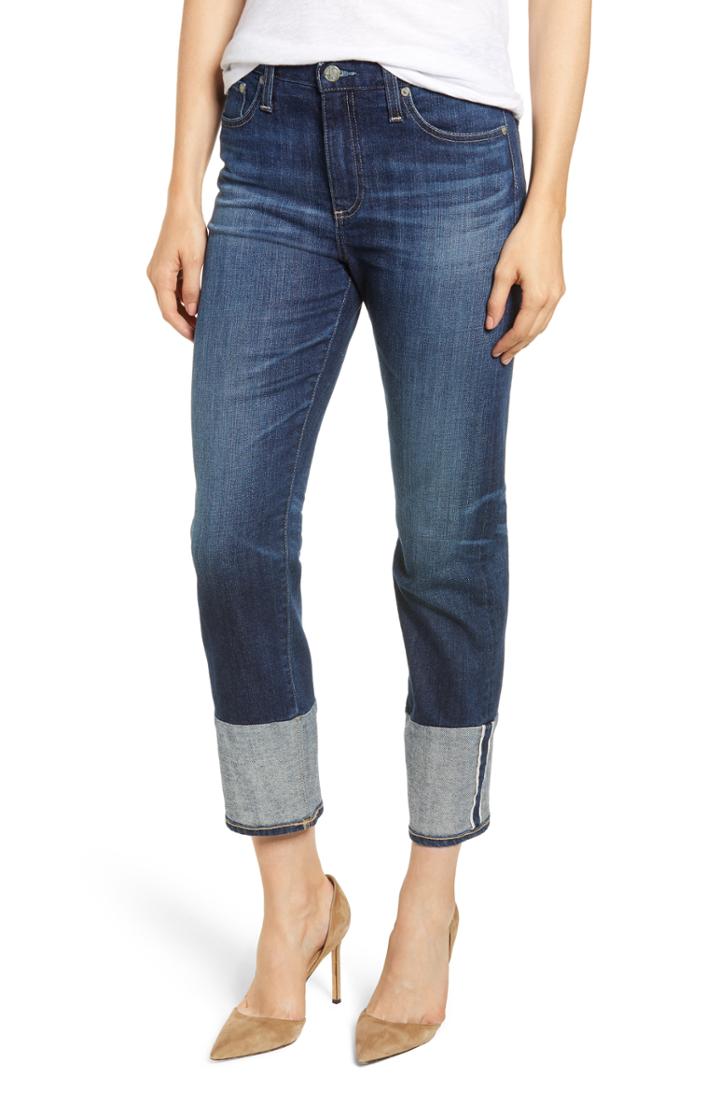 Women's Ag The Isabelle High Waist Cuff Crop Straight Leg Jeans - Blue