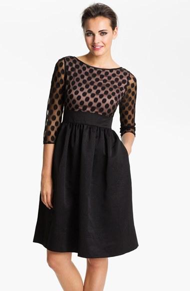 Women's Eliza J Dot Mesh Bodice Fit & Flare Dress - Black