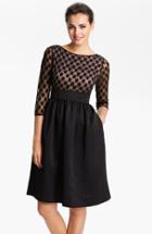Women's Eliza J Dot Mesh Bodice Fit & Flare Dress - Black