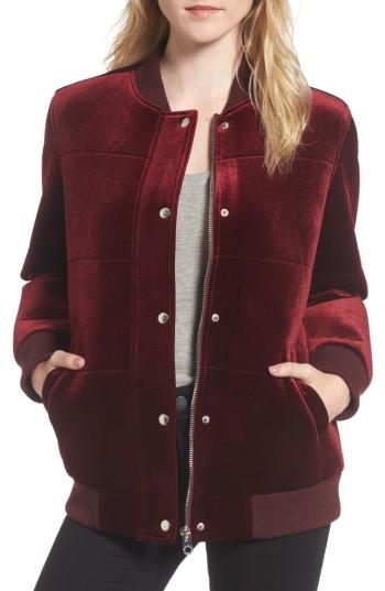 Women's Members Only Velvet Bomber Jacket - Red