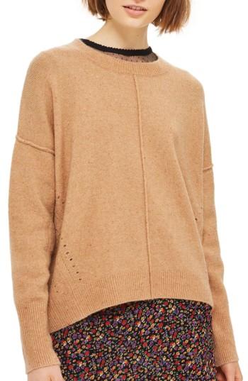 Women's Topshop Pointelle Detail Sweater Us (fits Like 2-4) - Beige