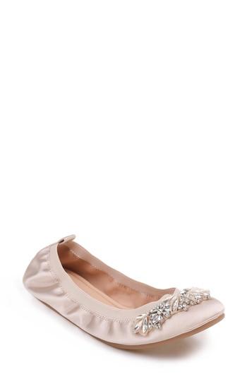 Women's Badgley Mischka Sasha Embellished Flat M - Beige