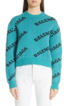 Women's Balenciaga Wool Blend Logo Jacquard Sweater Us / 34 Fr - Blue/green