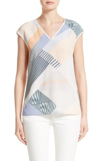 Women's Lafayette 148 New York Bryson Silk Blouse, Size - Grey