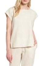 Women's Eileen Fisher Stripe Hemp & Organic Cotton Swing Top, Size - Beige