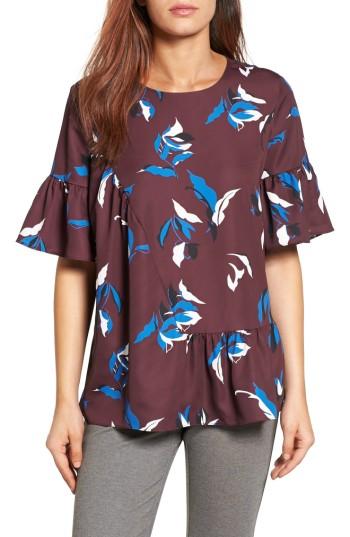 Women's Halogen Ruffle Sleeve Top, Size - Burgundy