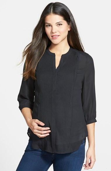 Women's Loyal Hana 'audrey' Maternity/nursing Tuxedo Blouse - Black