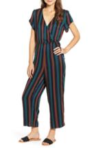 Women's Madewell Stripe Short Sleeve Wrap Jumpsuit - Green