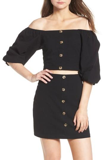Women's J.o.a. Button Front Off-shoulder Top - Black