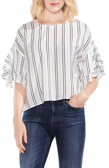 Women's Vince Camuto Tiered Ruffle Sleeve Stripe Blouse, Size - White