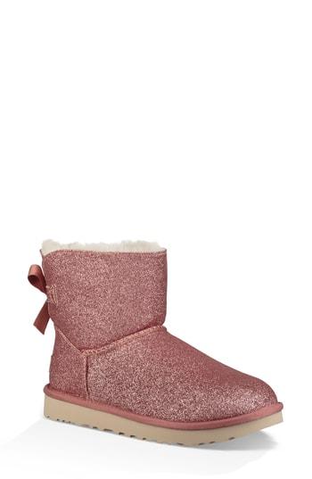 Women's Ugg Mini Bailey Bow Sparkle Genuine Shearling Boot M - Pink