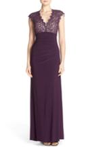 Women's Xscape Metallic Lace & Jersey Gown - Purple