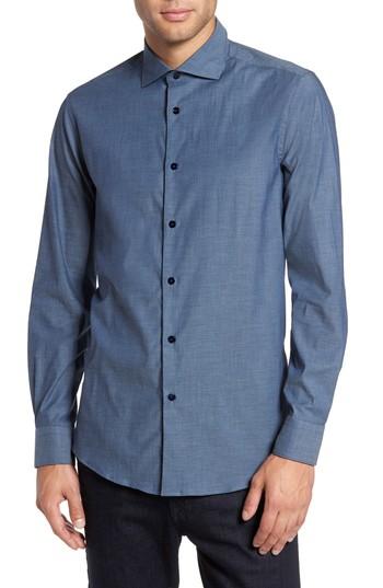 Men's Pal Zileri Mini Brick Check Sport Shirt, Size - Blue