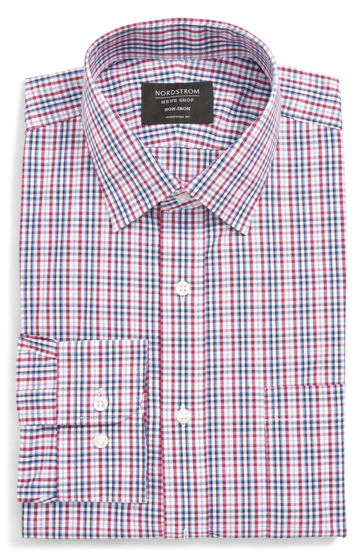 Men's Nordstrom Men's Shop Traditional Fit Non-iron Plaid Dress Shirt .5 - 32/33 - Purple