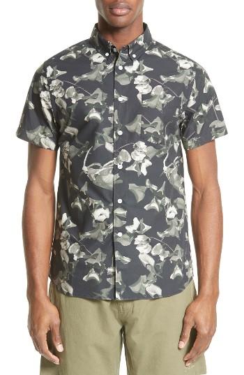 Men's Saturdays Nyc Esquina Petals Print Trim Fit Sport Shirt - Grey