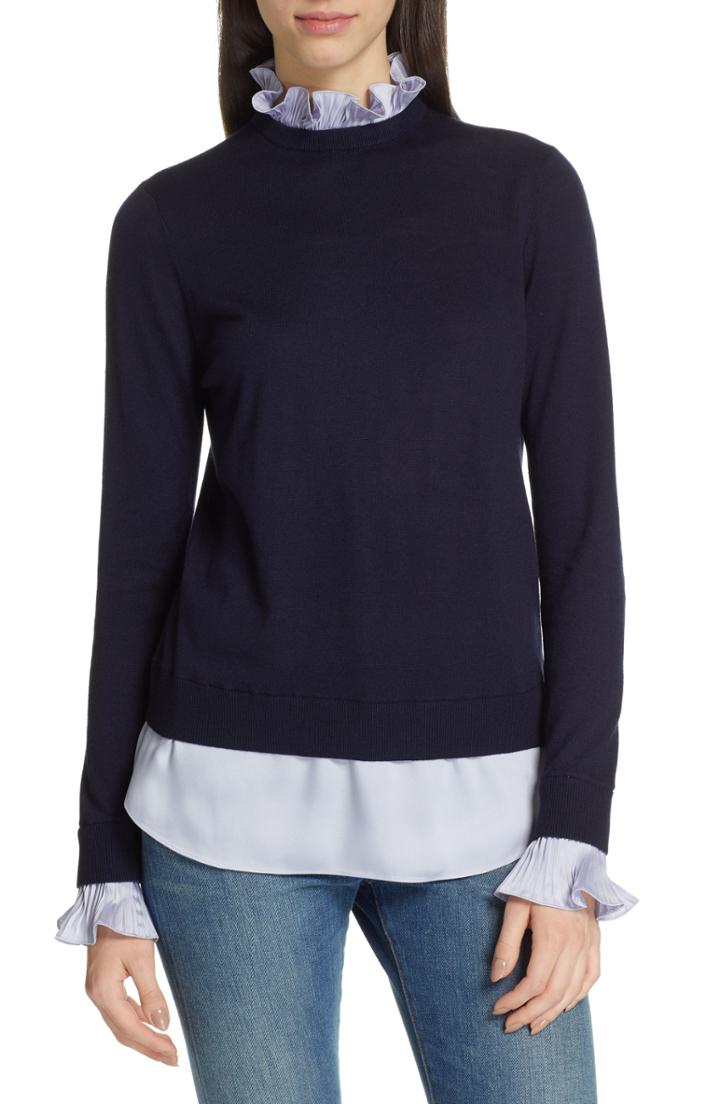 Women's Ted Baker London Kaarina Pleat Neck Mix Media Top