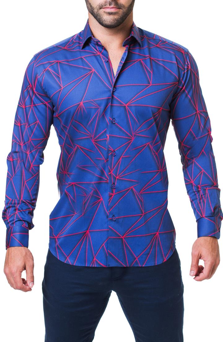 Men's Maceoo Fibonacci Geometric Print Sport Shirt - Blue