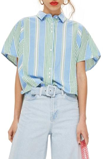 Women's Topshop Boxy Stripe Shirt Us (fits Like 0) - Blue