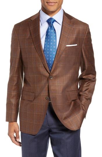Men's David Donahue Arnold Classic Fit Plaid Wool Sport Coat L - Brown