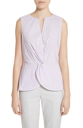 Women's St. John Collection Pinstripe Twist Front Top, Size - Purple
